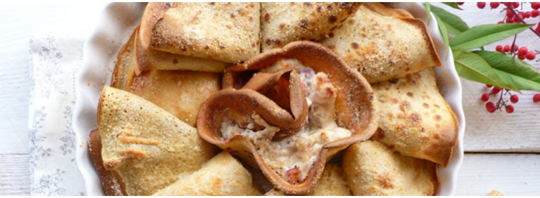 Barley pancakes with chestnuts and jowl