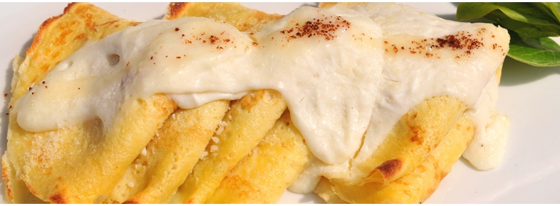 Crespelle speck radicchio e fontina