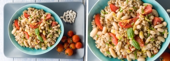 Spelt salad with cherry tomatoes and beans