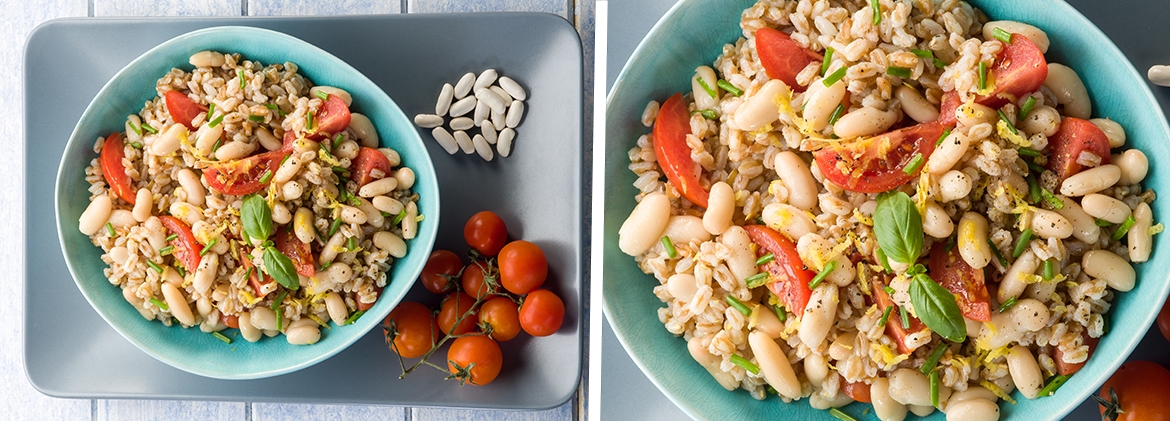 Insalata di farro con pomodorini e fagioli