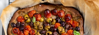 Apulian cappelli wheat flat bread with cherry tomatoes
