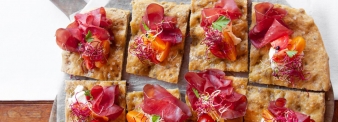 Apulian cappelli wheat flat bread with cherry tomatoes